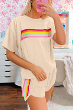 Load image into Gallery viewer, Beige Vibrant Striped Detail Athleisure 2pcs Short Set

