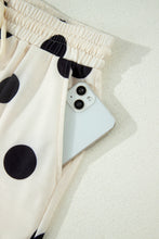 Load image into Gallery viewer, Beige Polka Dot Print V Neck Tee Short Set
