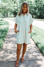 Load image into Gallery viewer, Mint Green St Patricks Striped Wide Short Sleeve Shift Mini Shirt Dress
