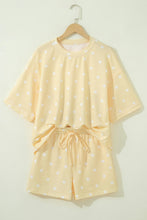 Load image into Gallery viewer, Yellow Exposed Seam Detail Polka Dot Loose Tee Drawstring Shorts Set
