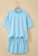 Load image into Gallery viewer, Yellow Cream Solid Color Exposed Seam Mock Neck Oversize Tee Casual Shorts 2pcs Outfit
