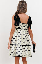 Load image into Gallery viewer, White Bow Knot Color Contrast Trim Knotted Shoulder Mini Dress
