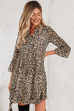 Load image into Gallery viewer, Khaki Leopard 3/4 Sleeve V Neck Swing Dress
