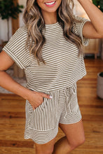 Load image into Gallery viewer, Brown Stripe Breathable Textured Knit Short 2pcs Set
