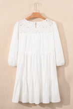 Load image into Gallery viewer, White Floral Lace Patchwork Bracelet Sleeve Tiered Mini Dress
