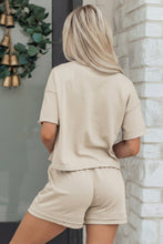 Load image into Gallery viewer, Sky Blue Solid Color Contrast Textured Patchwork Raw Edge 2pcs Short Set
