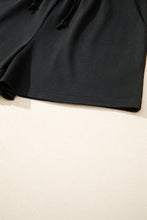 Load image into Gallery viewer, Black Contrast Leopard Bow Patched V Neck Loose Tee Drawstring Shorts 2pcs Outfit

