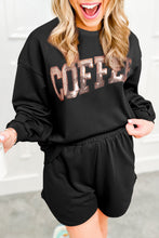 Load image into Gallery viewer, Black Sequined COFFEE Loose Fit Sweatshirt and Shorts Set
