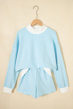 Load image into Gallery viewer, Pink Stripe Oversize Mock Neck Sweatshirt and Shorts Set
