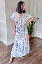 Load image into Gallery viewer, Gathered Maxi Dress in Blue Florals
