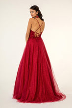 Load image into Gallery viewer, V-Neck Floral Embroidery Embellished Bodice Glitter Mesh Long Dress
