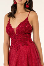 Load image into Gallery viewer, V-Neck Floral Embroidery Embellished Bodice Glitter Mesh Long Dress
