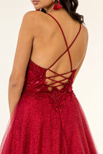 Load image into Gallery viewer, V-Neck Floral Embroidery Embellished Bodice Glitter Mesh Long Dress
