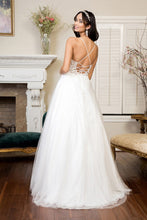 Load image into Gallery viewer, V-Neck Floral Embroidery Embellished Bodice Glitter Mesh Long Dress
