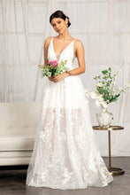 Load image into Gallery viewer, Floral 3D Applique Embellished Mesh V-Neck Wedding Dress
