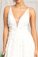 Load image into Gallery viewer, Floral 3D Applique Embellished Mesh V-Neck Wedding Dress
