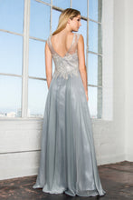 Load image into Gallery viewer, Chiffon Long Dress with Lace Embellished Bodice and Sheer Neckline
