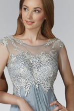 Load image into Gallery viewer, Chiffon Long Dress with Lace Embellished Bodice and Sheer Neckline
