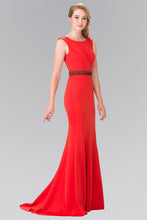 Load image into Gallery viewer, Beaded Waist Line Jersey Long Dress with Cut-Out Back
