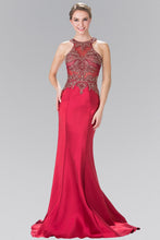 Load image into Gallery viewer, Beads and Embroidery Embellished Sheer Bodice Jersey Long Dress
