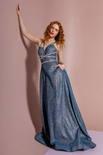 Load image into Gallery viewer, Glitter Crepe A-Line Long Dress w/ Strap Back
