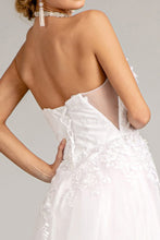 Load image into Gallery viewer, 3-D Flower Embellished Mesh Wedding Gown w/ Rhinestone and Glitter Embellished
