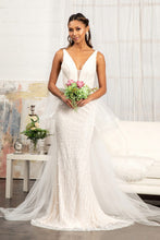 Load image into Gallery viewer, 3-D Flower Applique Mermaid Mesh Wedding Gown w/ Detached Mesh Layer
