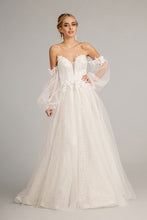 Load image into Gallery viewer, 3-D Flower Embellished Glitter Netting A-line Dress w/ Detached Long Sleeves
