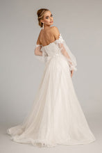 Load image into Gallery viewer, 3-D Flower Embellished Glitter Netting A-line Dress w/ Detached Long Sleeves
