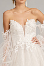 Load image into Gallery viewer, 3-D Flower Embellished Glitter Netting A-line Dress w/ Detached Long Sleeves
