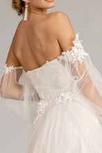 Load image into Gallery viewer, 3-D Flower Embellished Glitter Netting A-line Dress w/ Detached Long Sleeves
