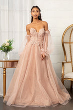 Load image into Gallery viewer, 3-D Flower Embellished Glitter Netting A-line Dress w/ Detached Long Sleeves
