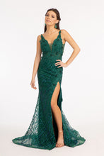 Load image into Gallery viewer, 3-D Flower Glitter Embellished Mermaid Dress w/ Sheer Sides
