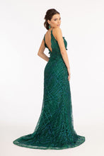 Load image into Gallery viewer, 3-D Flower Glitter Embellished Mermaid Dress w/ Sheer Sides
