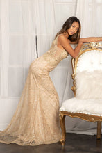 Load image into Gallery viewer, 3-D Flower Glitter Embellished Mermaid Dress w/ Sheer Sides
