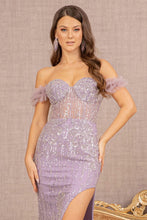 Load image into Gallery viewer, Bead Sheer Bodice Mesh Mermaid Dress w/ Wide Side Slit
