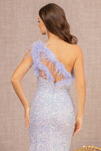 Load image into Gallery viewer, Sequin Asymmetric Cut-out Back Mermaid Dress w/ Feather Strap
