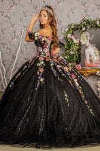 Load image into Gallery viewer, 3-D Flower Applique Mesh Quinceanera Gown w/ Detachable Short Sleeves
