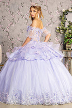 Load image into Gallery viewer, 3-D Flower Applique Sheer Bodice Quinceanera Gown w/ Ruffle Skirt
