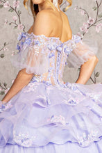 Load image into Gallery viewer, 3-D Flower Applique Sheer Bodice Quinceanera Gown w/ Ruffle Skirt
