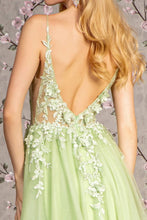 Load image into Gallery viewer, 3-D Flower Glitter Sheer Bodice Mesh A-line Long Dress w/ Side Slit
