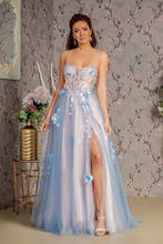 Load image into Gallery viewer, 3-D Flower Sheer Bodice Cut-out Back Mesh A-line Long Dress
