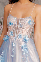 Load image into Gallery viewer, 3-D Flower Sheer Bodice Cut-out Back Mesh A-line Long Dress
