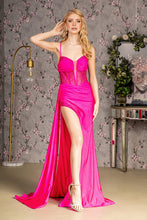 Load image into Gallery viewer, Bead Ruched Side Rome Jersey Mermaid Long Dress w/ Side Drape
