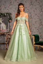 Load image into Gallery viewer, 3-D Butterfly Bead Sheer Bodice Mesh A-line Long Dress
