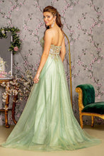 Load image into Gallery viewer, 3-D Flower Jewel Sheer Corset Bodice Mesh A-line Long Dress
