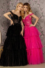 Load image into Gallery viewer, 3-D Flower Off Shoulder Mesh A-line Long Dress w/ Ribbon waist Band
