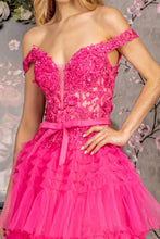 Load image into Gallery viewer, 3-D Flower Off Shoulder Mesh A-line Long Dress w/ Ribbon waist Band
