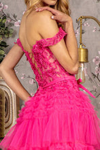 Load image into Gallery viewer, 3-D Flower Off Shoulder Mesh A-line Long Dress w/ Ribbon waist Band
