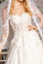 Load image into Gallery viewer, 3-D Flower Sequin Off Shoulder Mesh A-line Long Dress w/ Side Drapes

